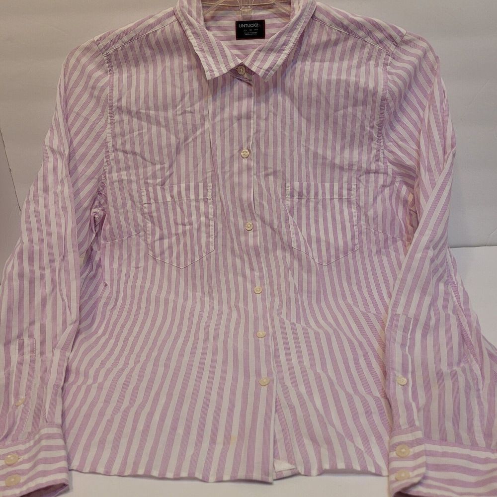 UNTUCKit Vivens Shirt Womens 10 Purple Excellent Striped Cotton Button Down